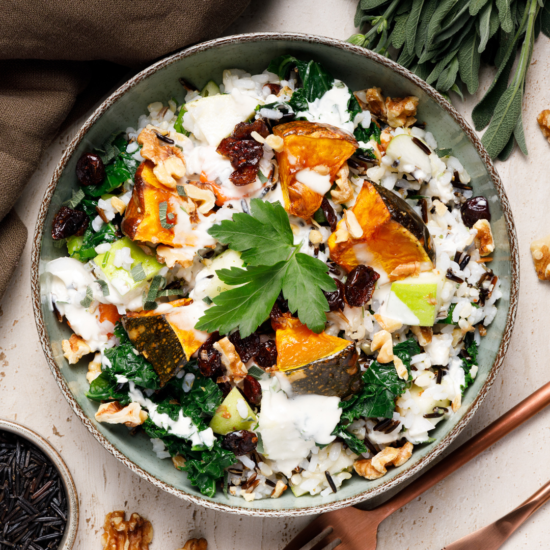 Wild Rice Lentil Salad with Cranberry & Roasted Pumpkin